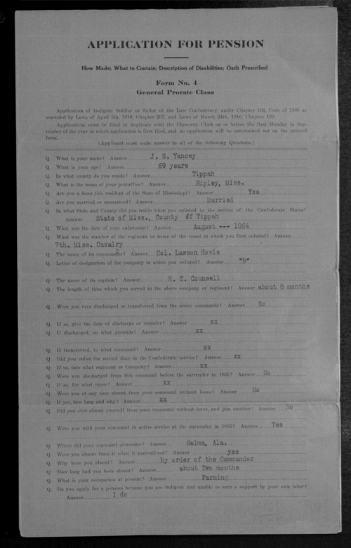J.S. Yancy Pension